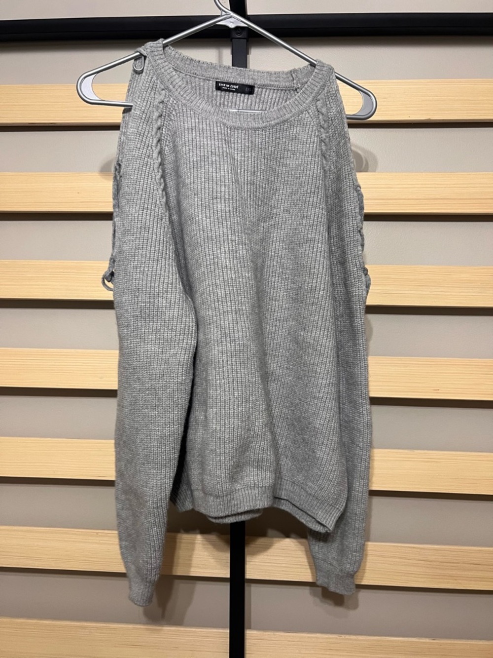 Light Gray Cold-Shoulder Knit Sweater from SHEIN